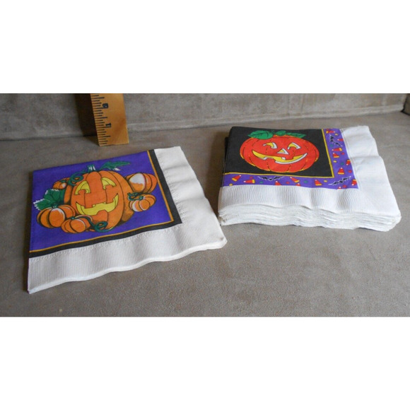 Lot of 25 Vintage Halloween Paper Napkins 2 Designs Jack O'Lantern Pumpkin 1980s - Picture 2 of 4